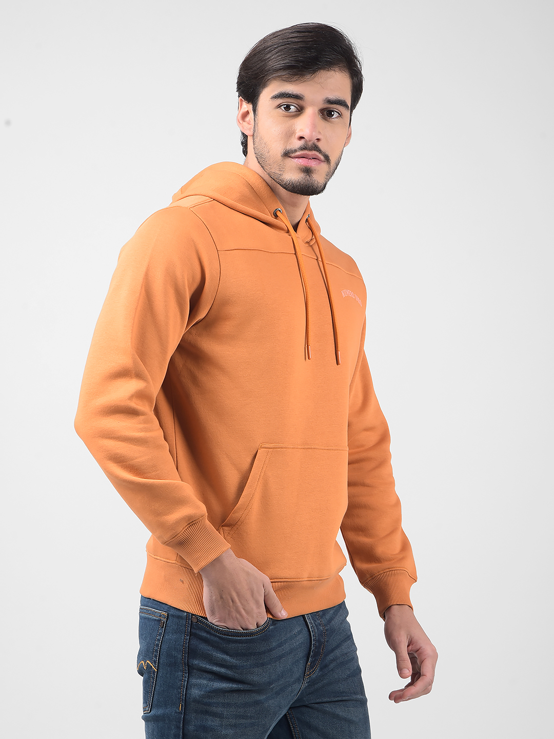 Numero Uno Men Orange Graphic Print Hooded Sweatshirt